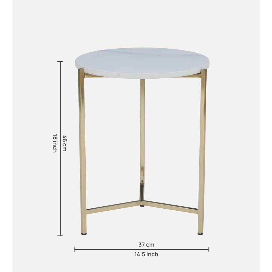 Casacraft by Pepperfry Woodsworth Franz Metallic End Table With Golden Base & White Porcelain Top