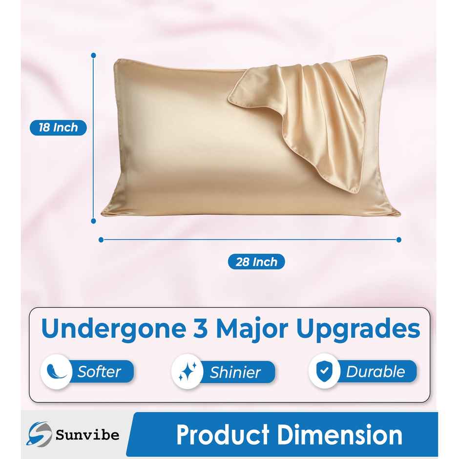 Casacraft by Pepperfry Beige Solid 400 TC Silk 2 Pillow Covers With 3 Scrunchies Free