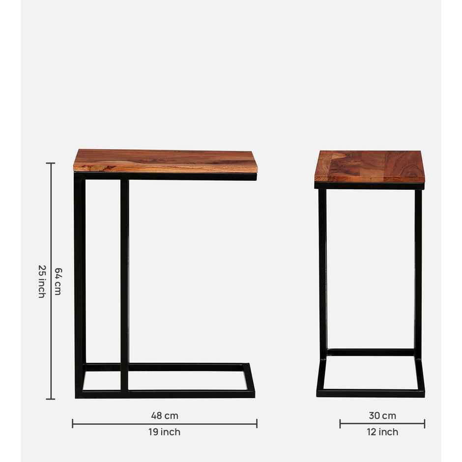 Casacraft by Pepperfry Woodsworth Metalico Solid Wood C Shaped Table in Natural Finish