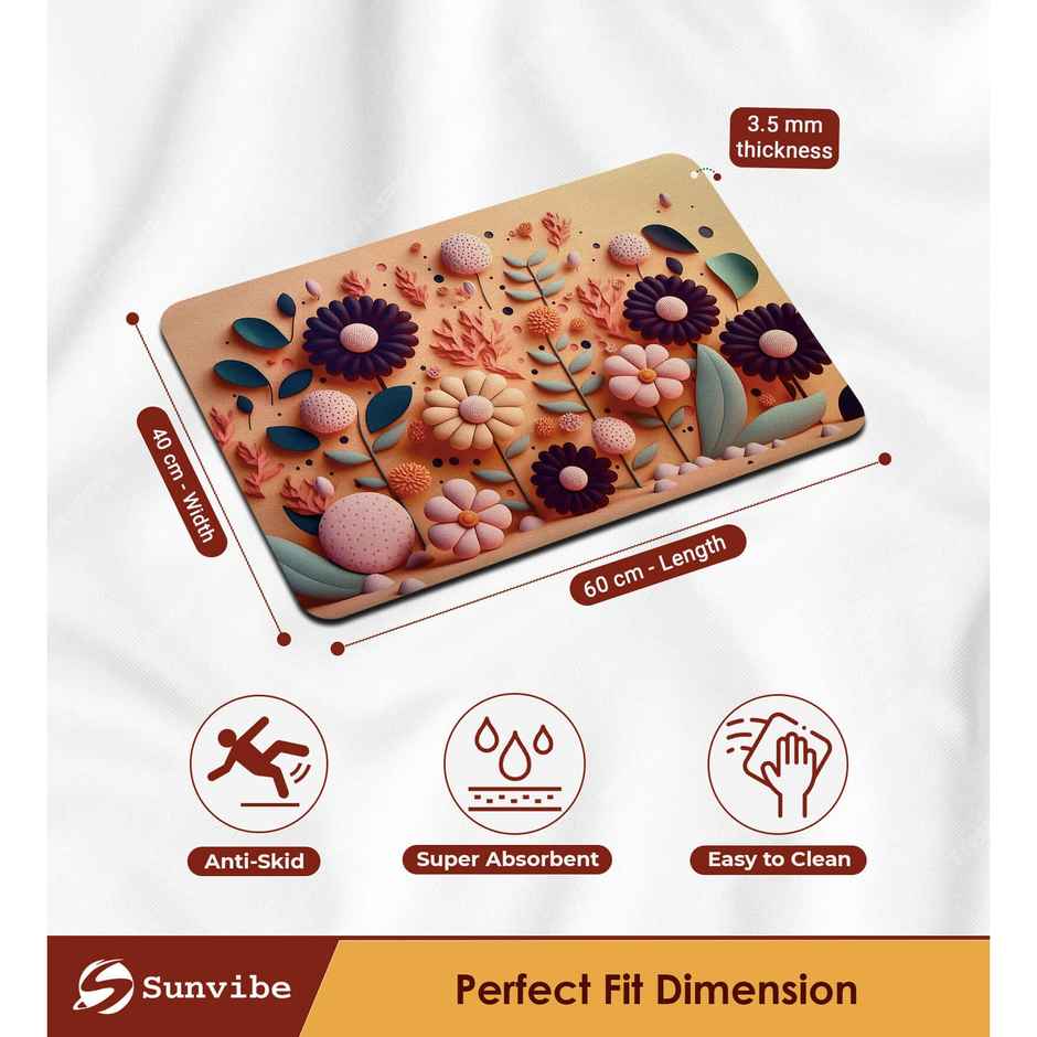 Casacraft by Pepperfry 3D Print Floral Anti-Skid Bath Mat | 41 x 61 cm