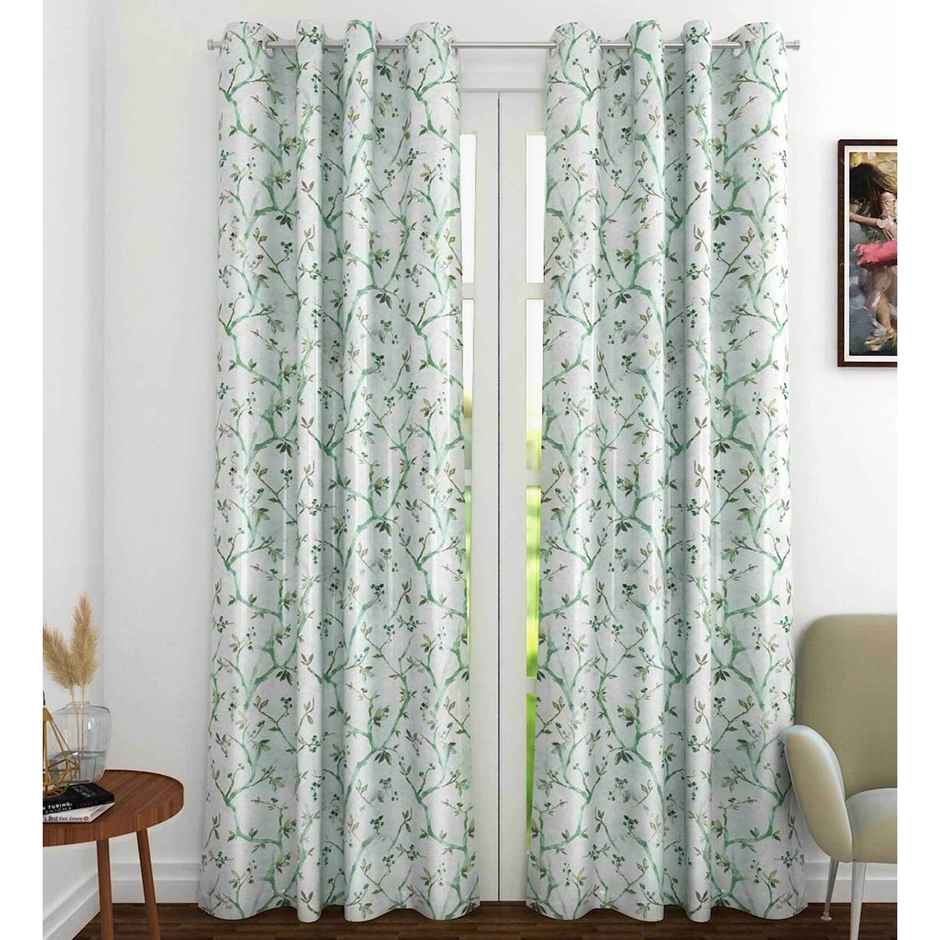 CasaCraft Pepperfry Door Curtain 7ft Floral Green Polyester Heavy Net Premium Eyelet Single Panel