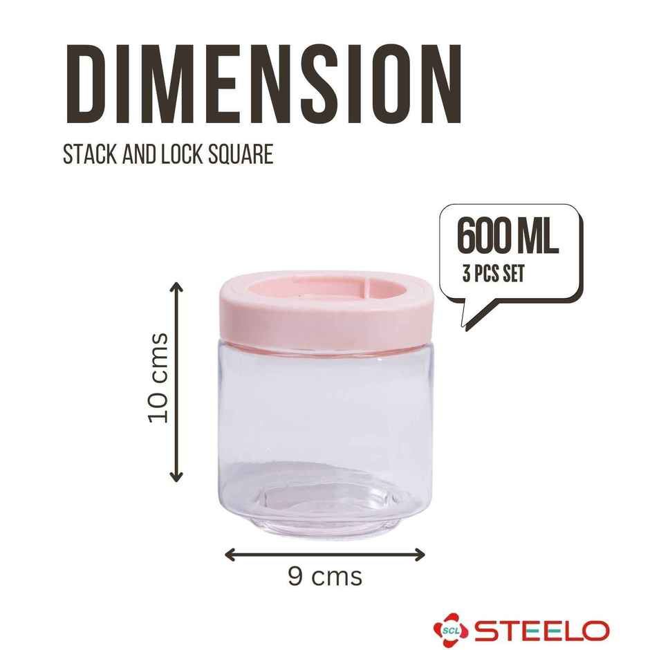 Steelo Stack & Lock Square Container 600 ml 3 Pcs Set