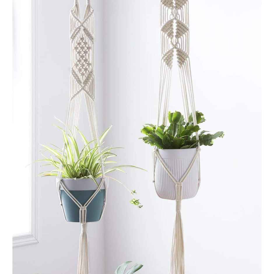 CasaCraft Pepperfry Macrame Cotton Pack of 2 (Without Pot) Off-White Rope Flower Hanging Planter