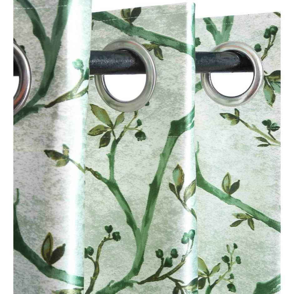 CasaCraft Pepperfry Door Curtain 7ft Floral Green Polyester Heavy Net Premium Eyelet Single Panel