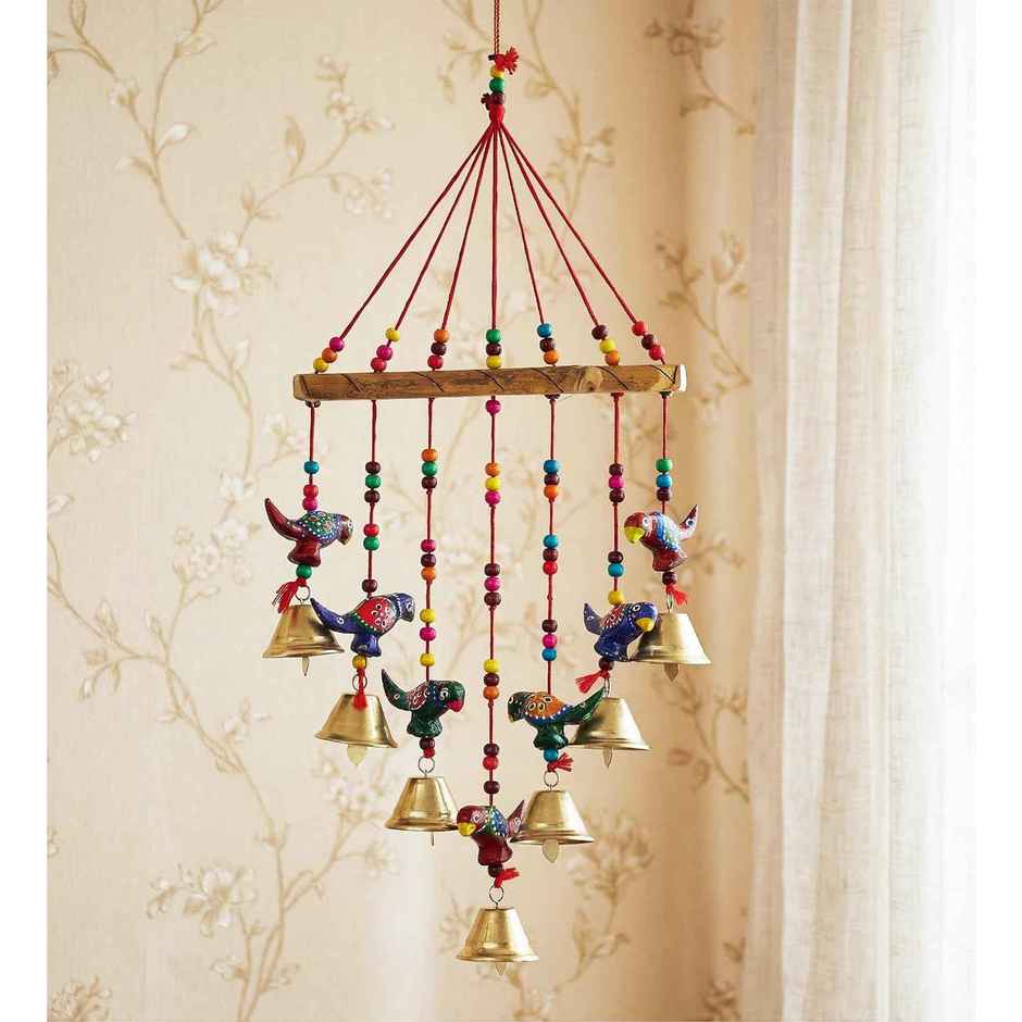 Casacraft by Pepperfry Multicolor Metal Handcrafted Decorative Parrot Hanging Bell