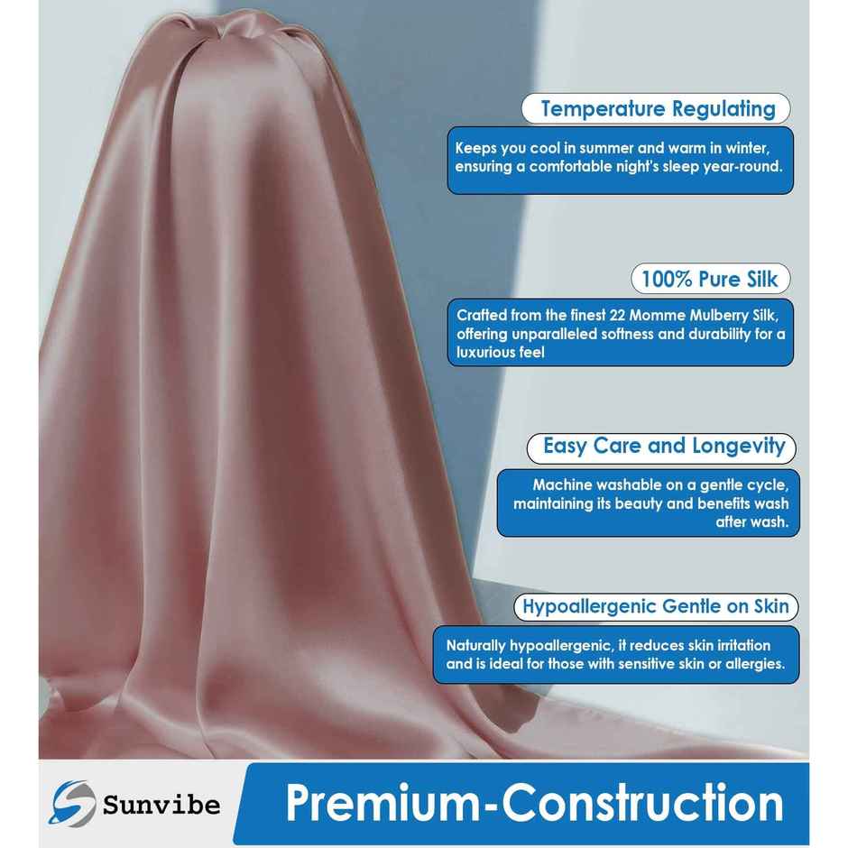 Casacraft by Pepperfry Rose Pink 400 TC Silk 2 Pillow Covers With 3 Assorted Scrunchie Free