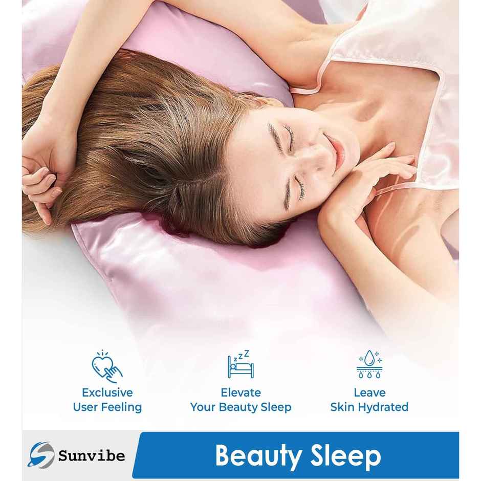 Casacraft by Pepperfry Pink Solid 400 TC Silk 4 Pillow Covers With 6 Scrunchies Free