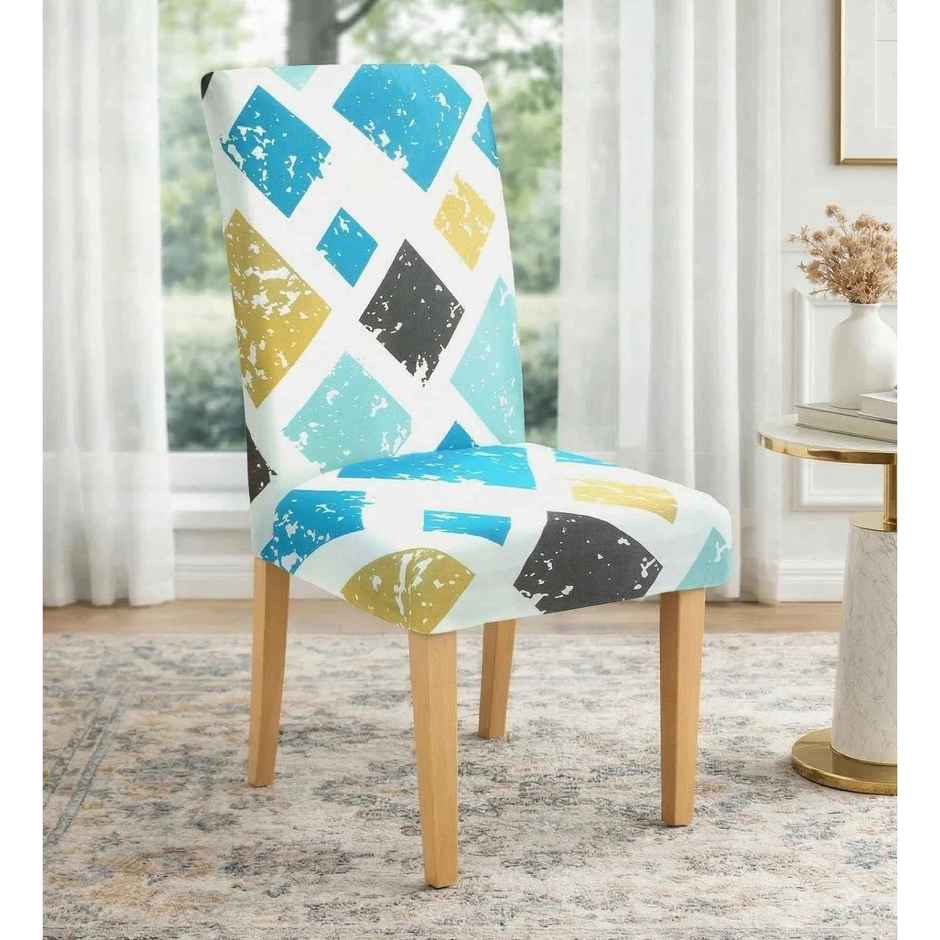 CasaCraft Pepperfry Blue Square 15x19 Inch Geometric Polyester Reversible Stretchable 4 Chair Cover