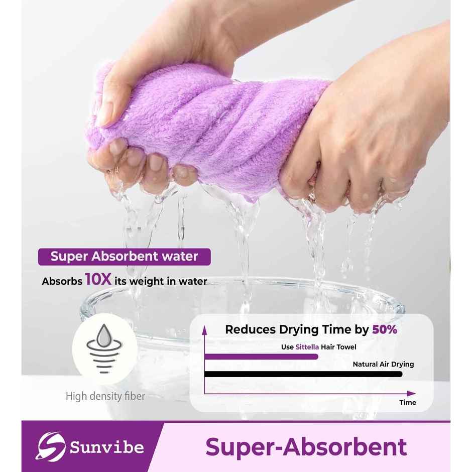 Casacraft by Pepperfry Purple Microfiber Solid 500 GSM Hair Wrap Towel - 2Pcs