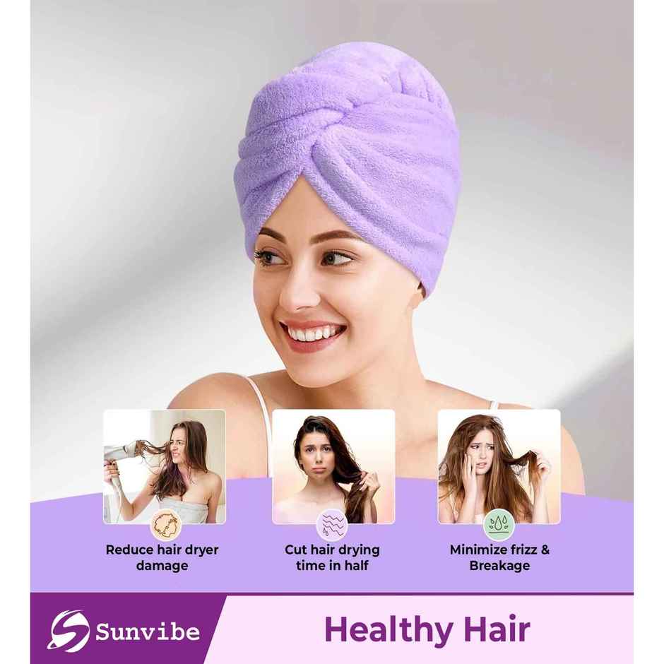 Casacraft by Pepperfry Purple Microfiber Solid 500 GSM Hair Wrap Towel - 2Pcs