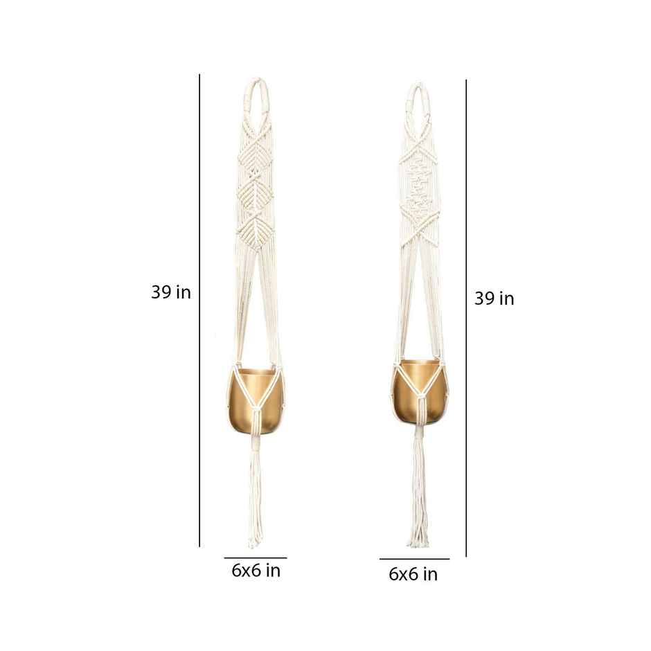 CasaCraft Pepperfry Macrame Cotton Pack of 2 (Without Pot) Off-White Rope Flower Hanging Planter