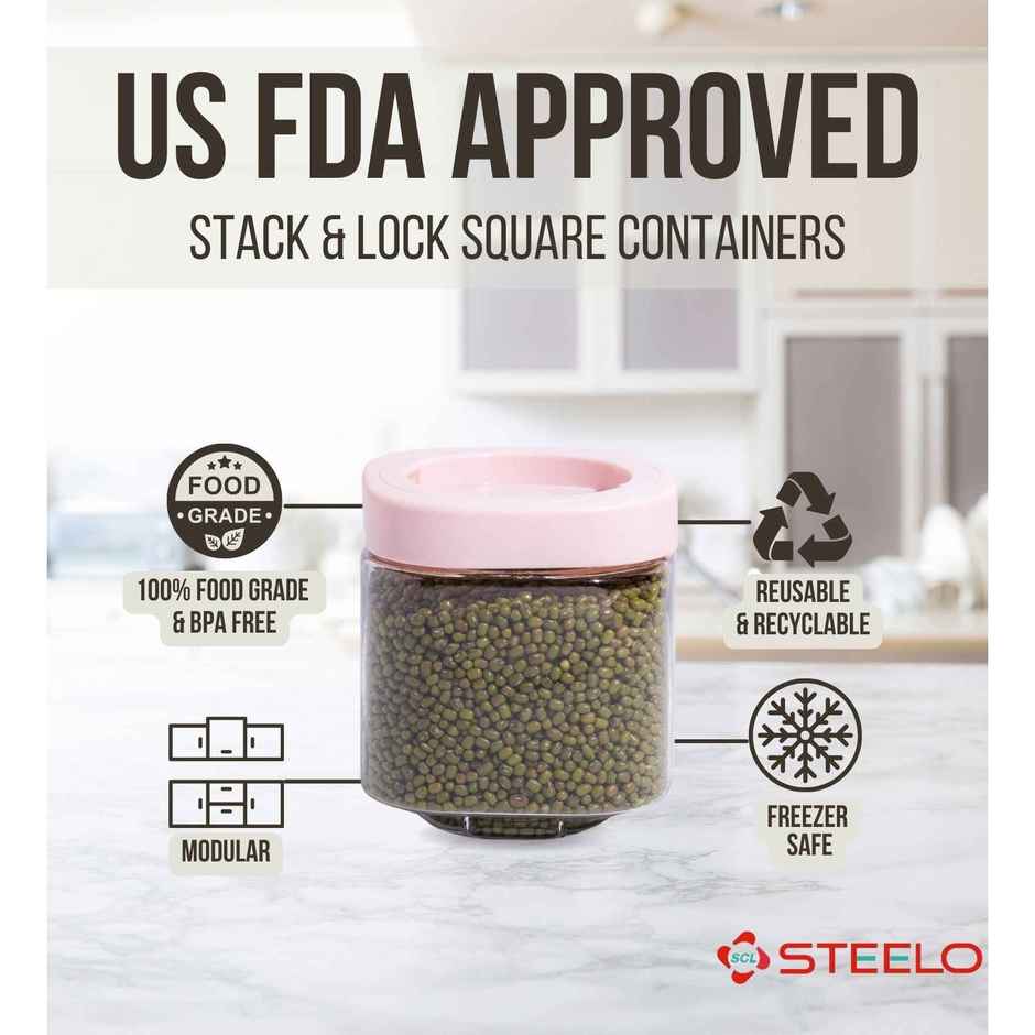 Steelo Stack & Lock Square Container 600 ml 3 Pcs Set