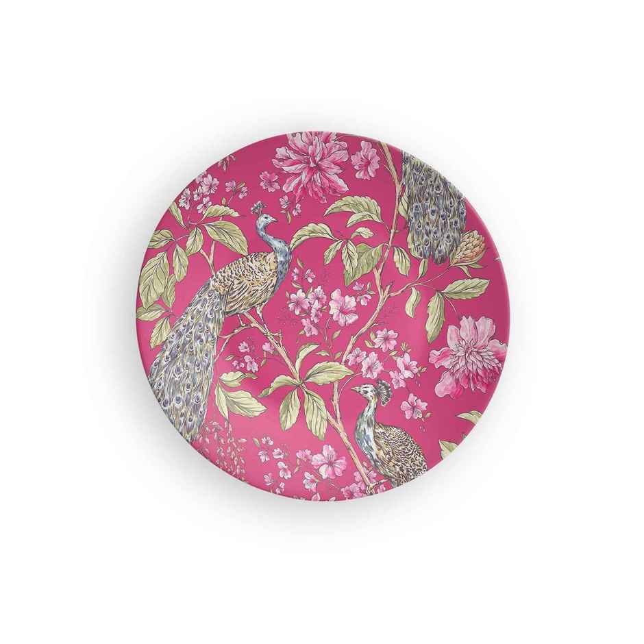 CasaCraft Pepperfry Decorative Pink Artistic Peacock Round Wall Hanging Decor Plate for Living Room