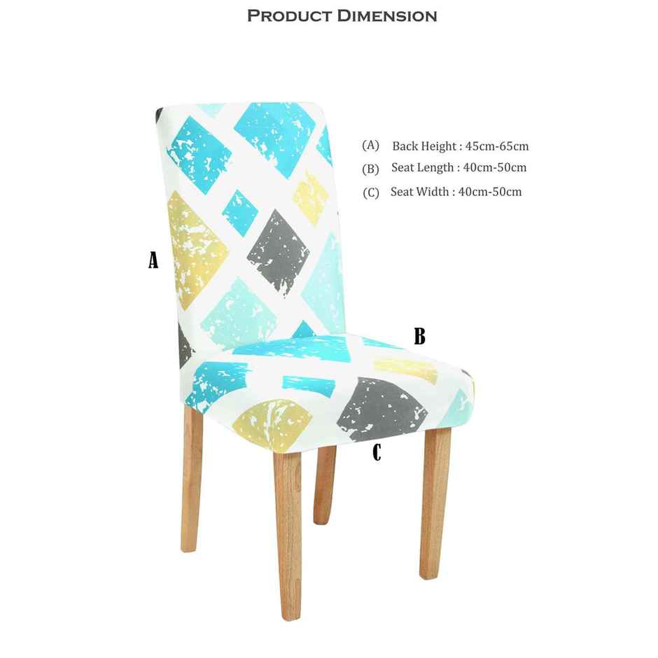 CasaCraft Pepperfry Blue Square 15x19 Inch Geometric Polyester Reversible Stretchable 4 Chair Cover