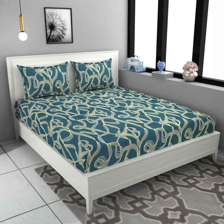 Casacraft by Pepperfry Green Abstract 180 TC Microfiber Double Bedsheet With 2 Pillow Covers