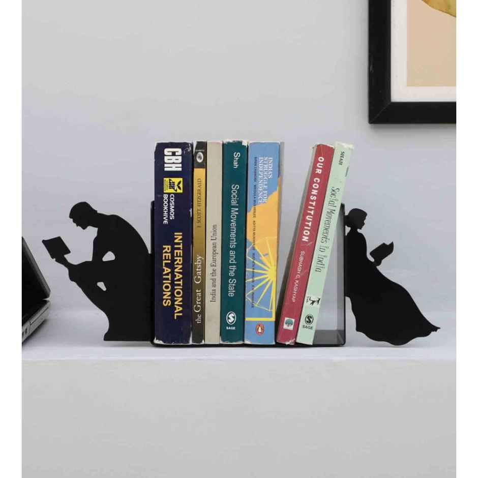 Casacraft Pepperfry Typography Design Iron Matte Black Finish Bookend for Reading Books for Home