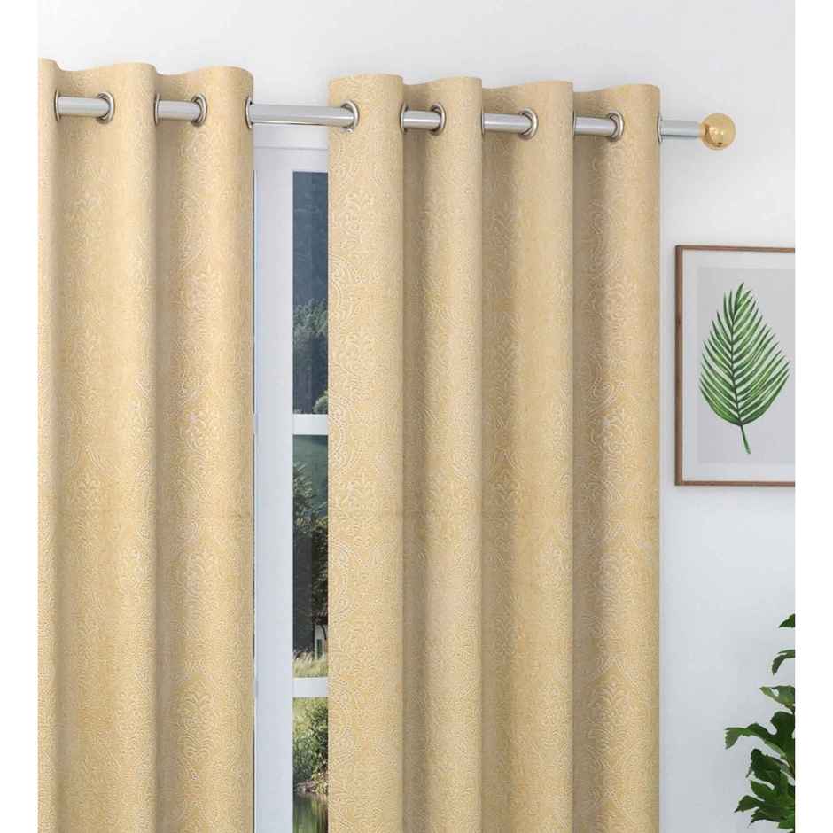 CasaCraft Pepperfry Door Curtain 9ft Set of 2 Cream Floral Velvet Blackout Eyelet for Living Room