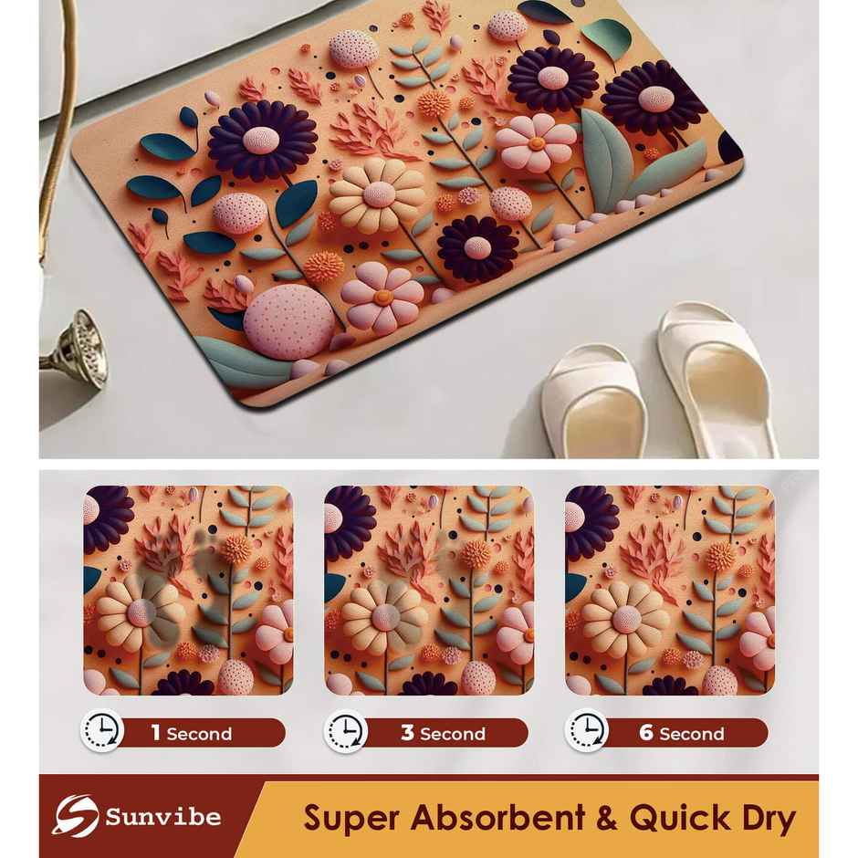 Casacraft by Pepperfry 3D Print Floral Anti-Skid Bath Mat | 41 x 61 cm