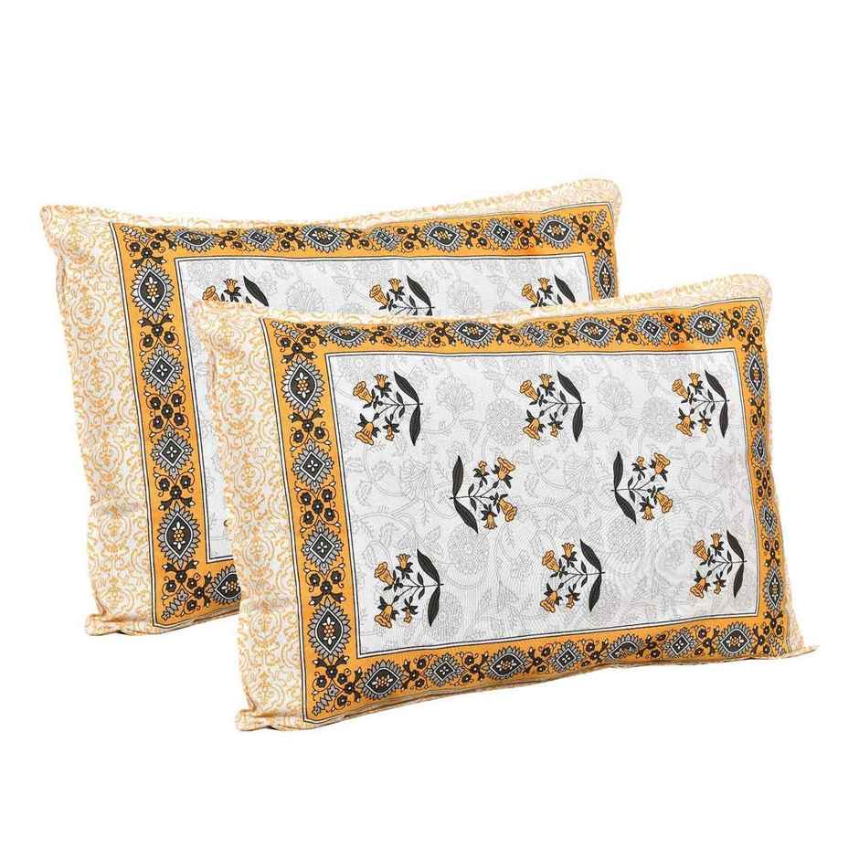 CasaCraft Pepperfry King Size Flat Bedsheet & 2 Pillow Cover Yellow Floral Cotton 150 Thread Count