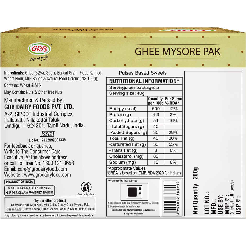 GRB Mysorepak | Sweet & Delicious