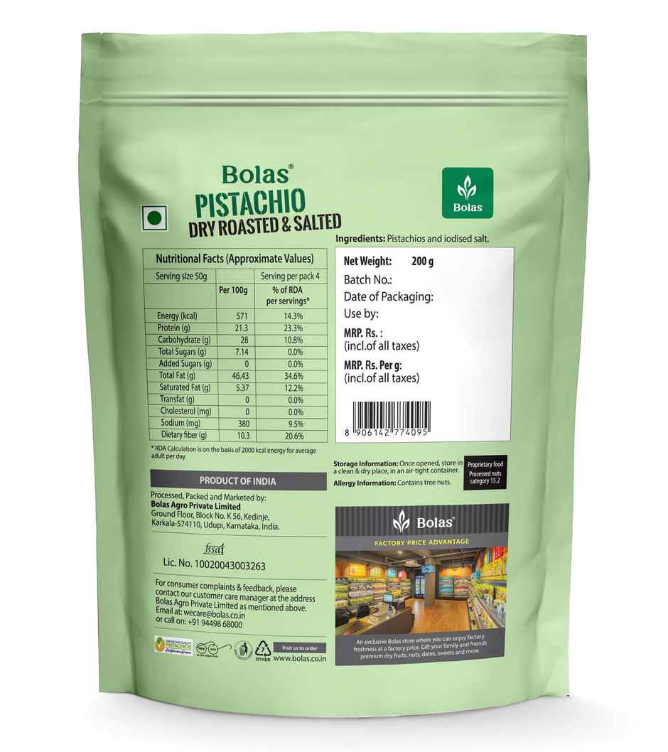 Bolas Dry Roasted And Salted Pistachios