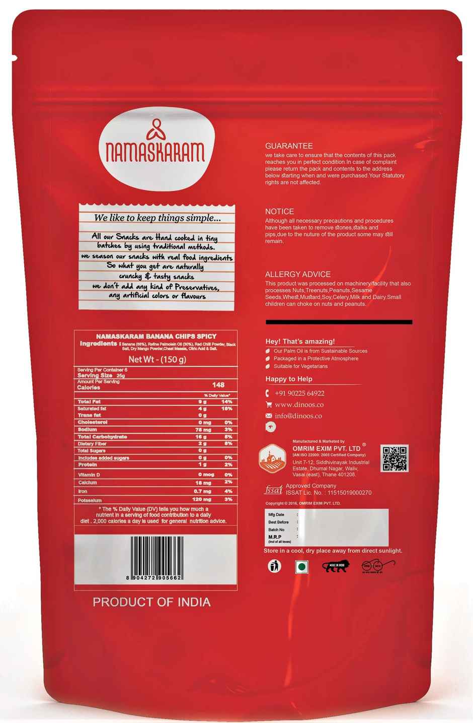 Namaskaram Banana Chips Original Style Black Pepper