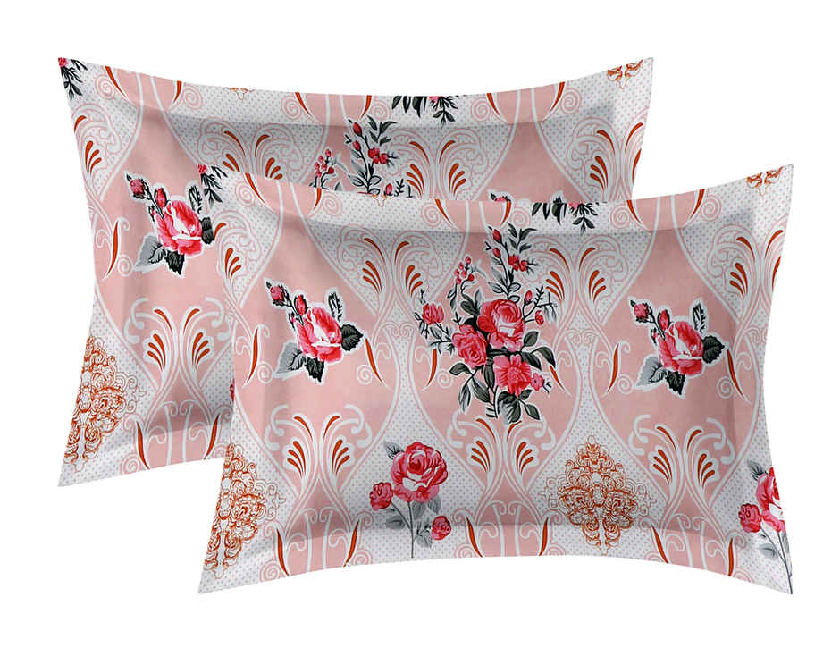 Dream Living Microspread Floral Print | 135 Gsm Double Bedsheet With 2 Pillow Covers | Beige&White