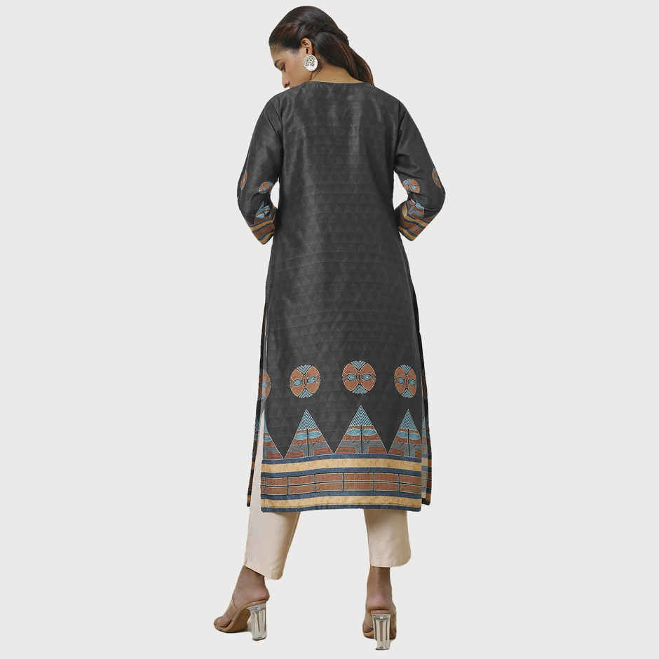 Soch Women's Black Muslin Blend Embroidered Kurta With Beads | XL