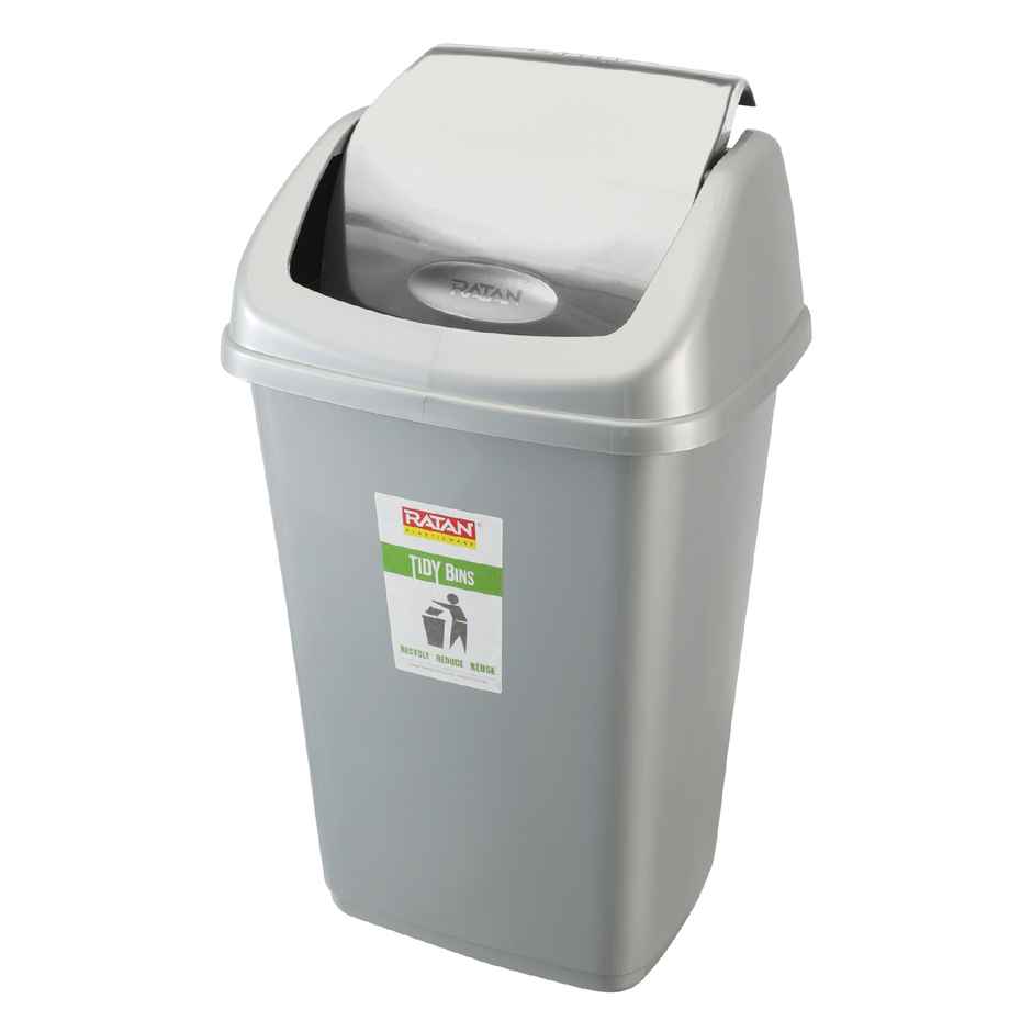 Ratan Plasticware Tidy Bin With Swing Lid 15 Litres Plastic Dustbin- Grey Color