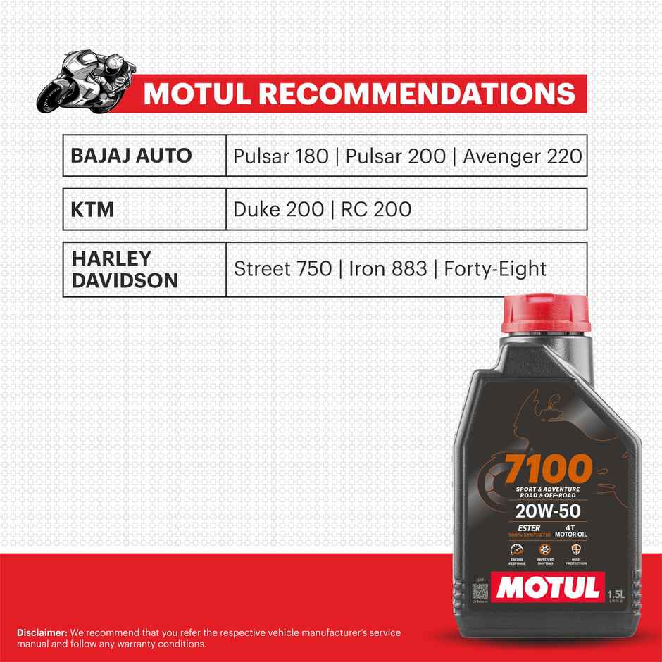 Motul 7100 4T 20W-50 API SN Fully Synthetic Petrol Engine Oil for Bikes | 1.5L