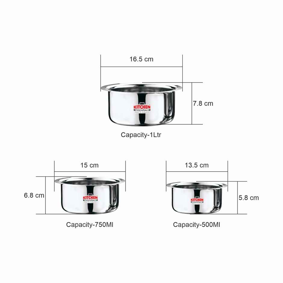 Kitchen Essentials Flat Bottom 3 Pcs Tope Set ( 8 ,9, 10)