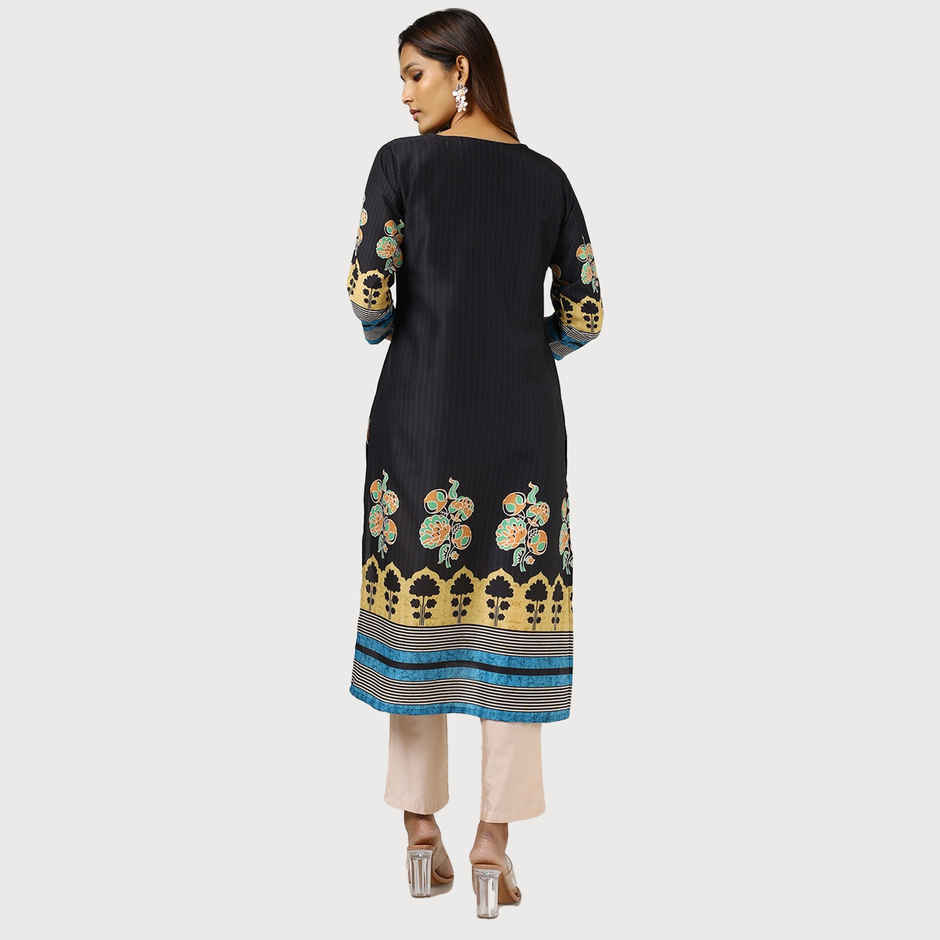 Soch Women's Black Muslin Blend Printed Kurta With Cutdana | S