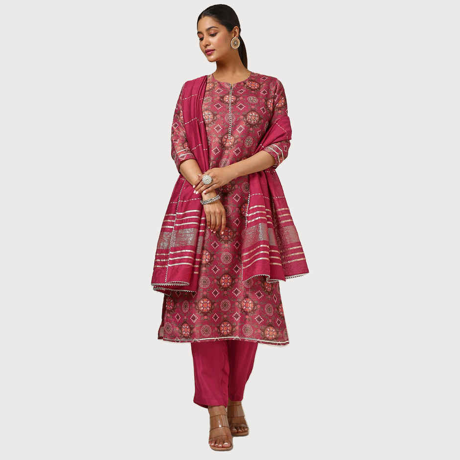 Soch Women's Rust Tissue Floral Print Suit Set With Gotta Patti L