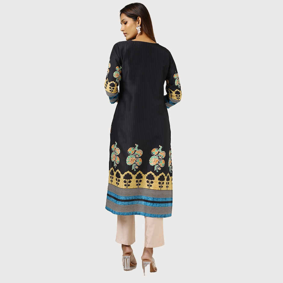 Soch Women's Black Muslin Blend Printed Kurta With Cutdana | XL