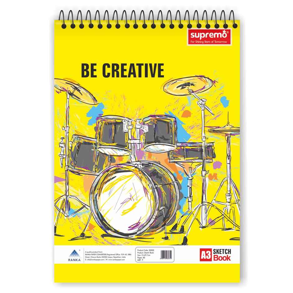 Ranka Supremo Sketch Book A3 Spiral Unruled | 36 Pages | 100 GSM | Assorted