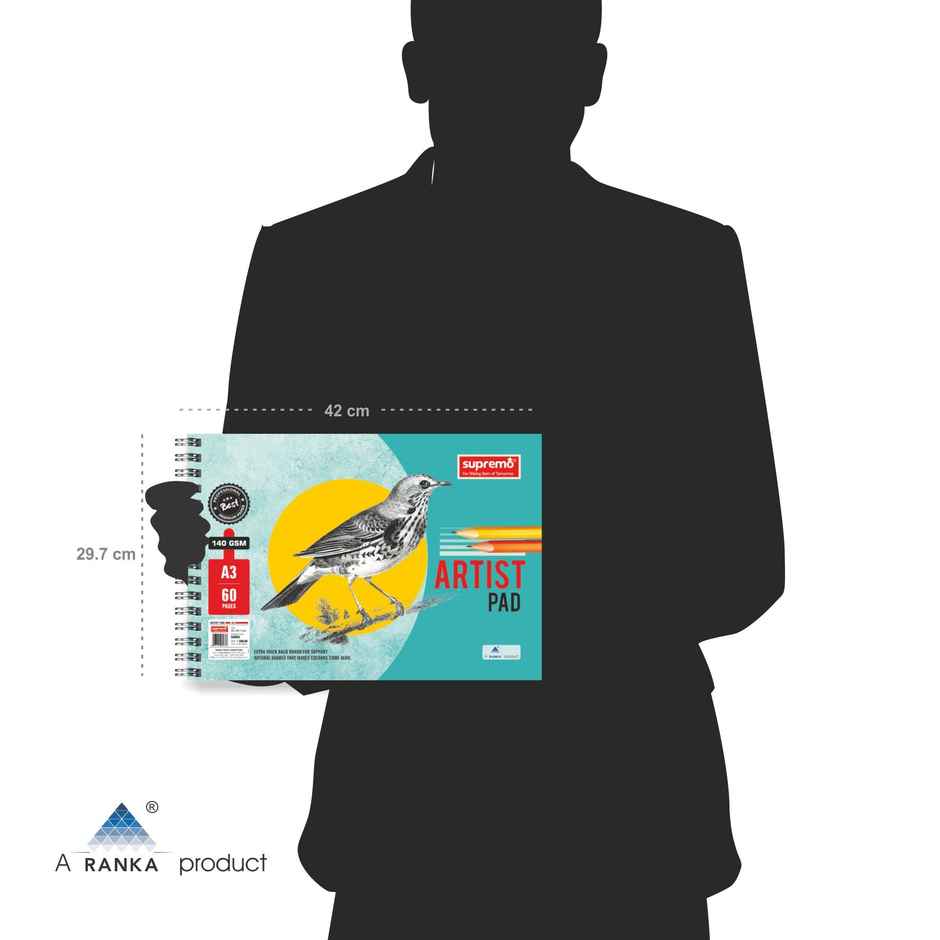 Supremo Artist Pad A3 Wiro | Unruled 60 Pages | 140 Gsm Paper | Assorted Design & Color