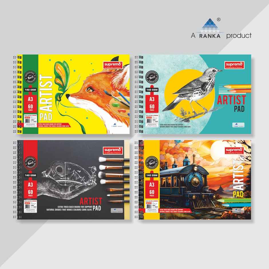 Supremo Artist Pad A3 Wiro | Unruled 60 Pages | 140 Gsm Paper | Assorted Design & Color