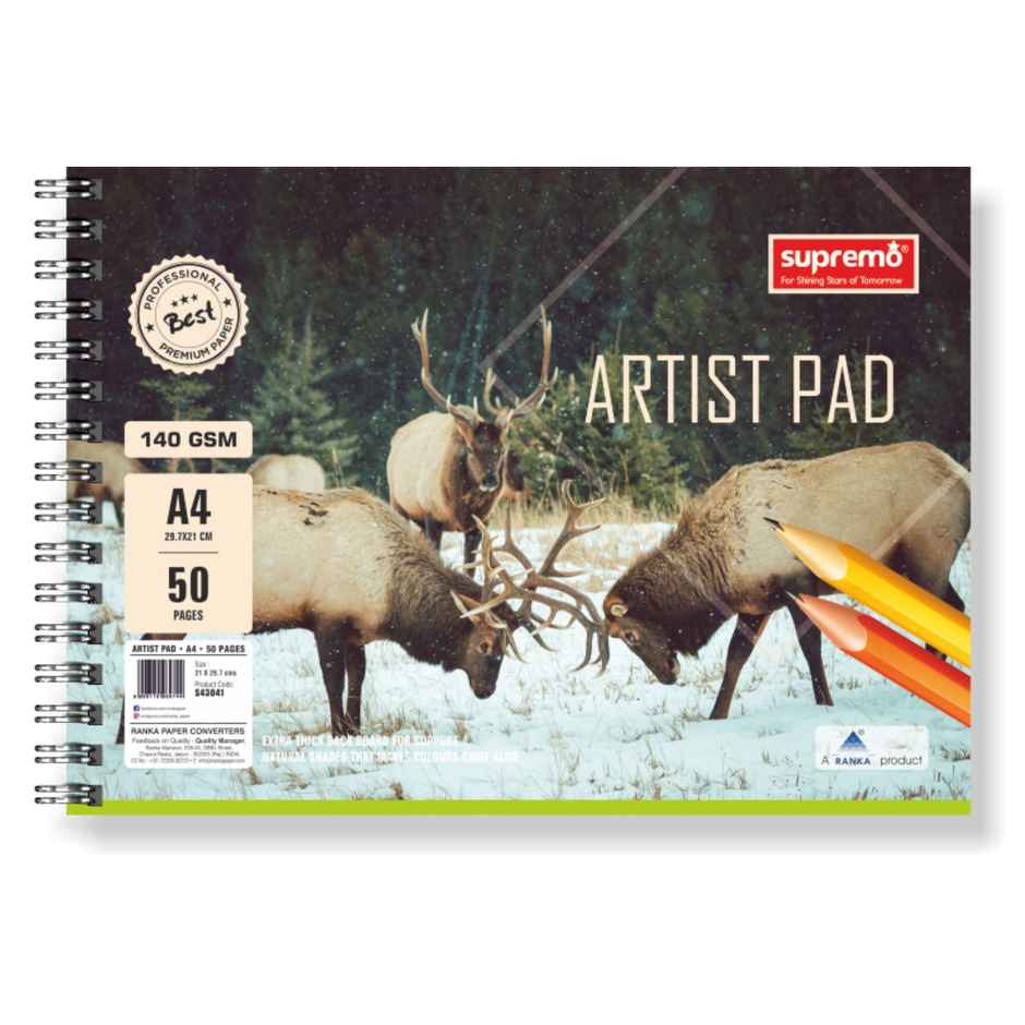 supremo Artist Pad A4 Wiro, Unruled 50 Pages, 140 Gsm Paper