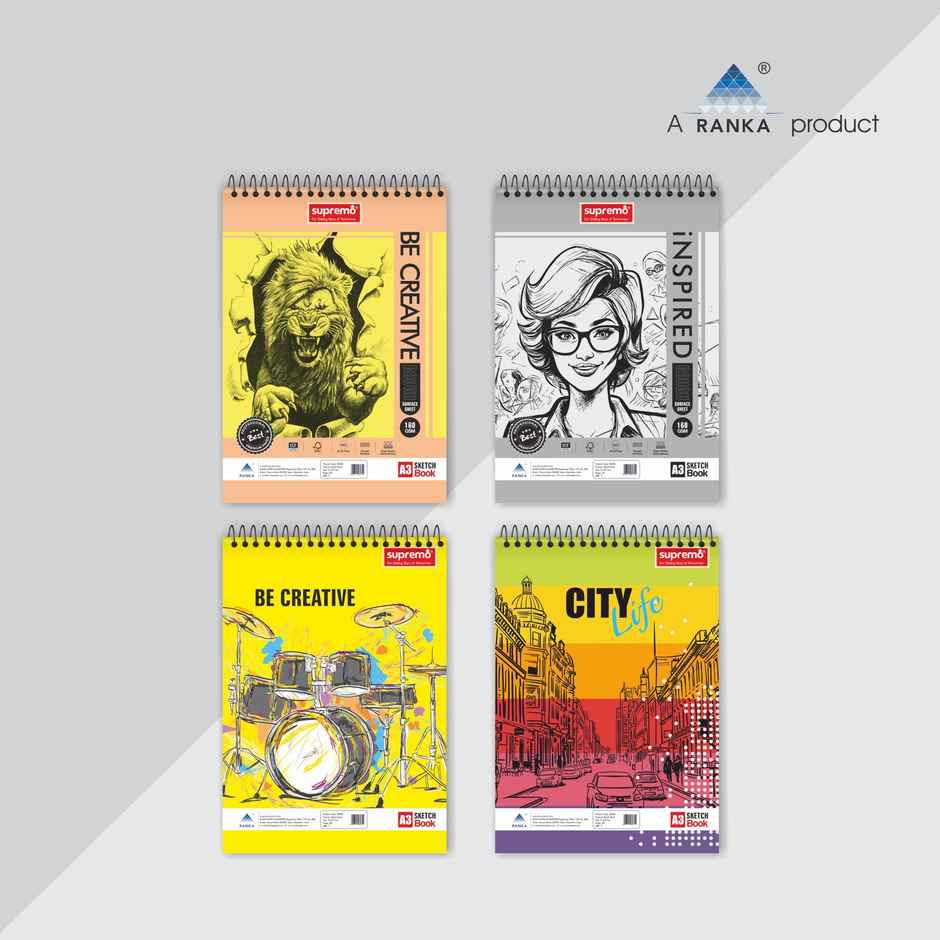 Ranka Supremo Sketch Book A3 Spiral Unruled | 36 Pages | 100 GSM | Assorted