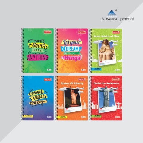 supremo A4 Spiral Notebook 6 Subject 300 Pages, Single Line