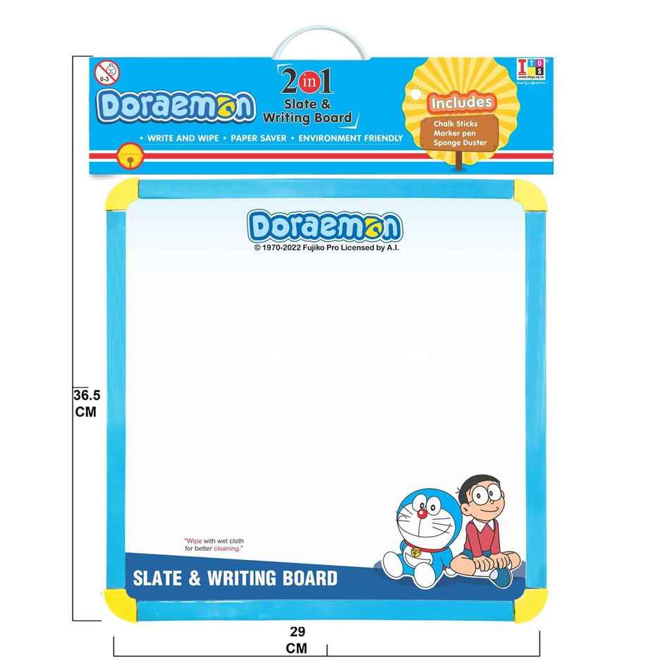 2 in 1 Doraemon Slate & Writing Board | Writing Board, Marker, Pen, Sponge duster, Chalk | Assorted