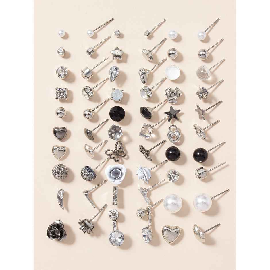 Shining Diva Fashion 30 Pairs Combo Set Crystal Pearl Earrings for Women and Girls | 14855er