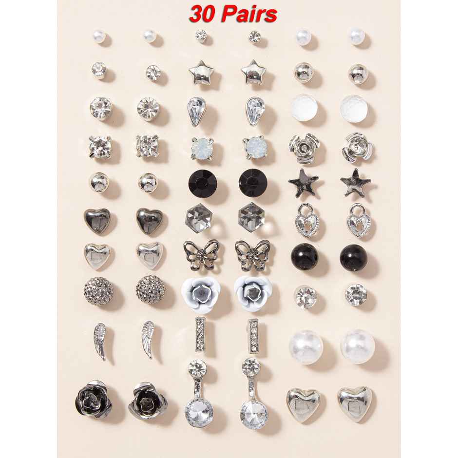 Shining Diva Fashion 30 Pairs Combo Set Crystal Pearl Earrings for Women and Girls | 14855er