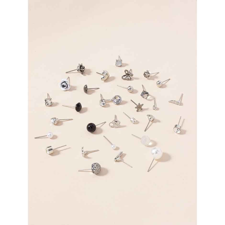 Shining Diva Fashion 30 Pairs Combo Set Crystal Pearl Earrings for Women and Girls | 14855er
