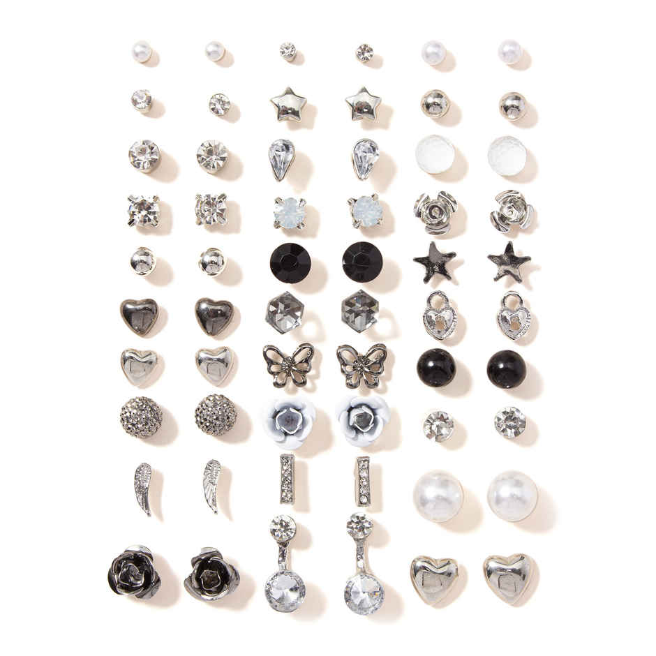 Shining Diva Fashion 30 Pairs Combo Set Crystal Pearl Earrings for Women and Girls | 14855er