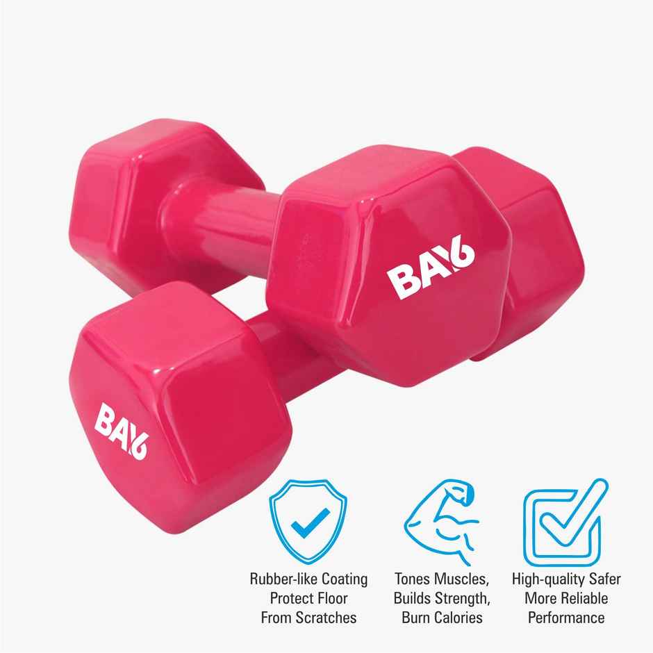 BAY6 Professional 1 kg Vinyl Dumbbells Set | Pack of 2 | Pink