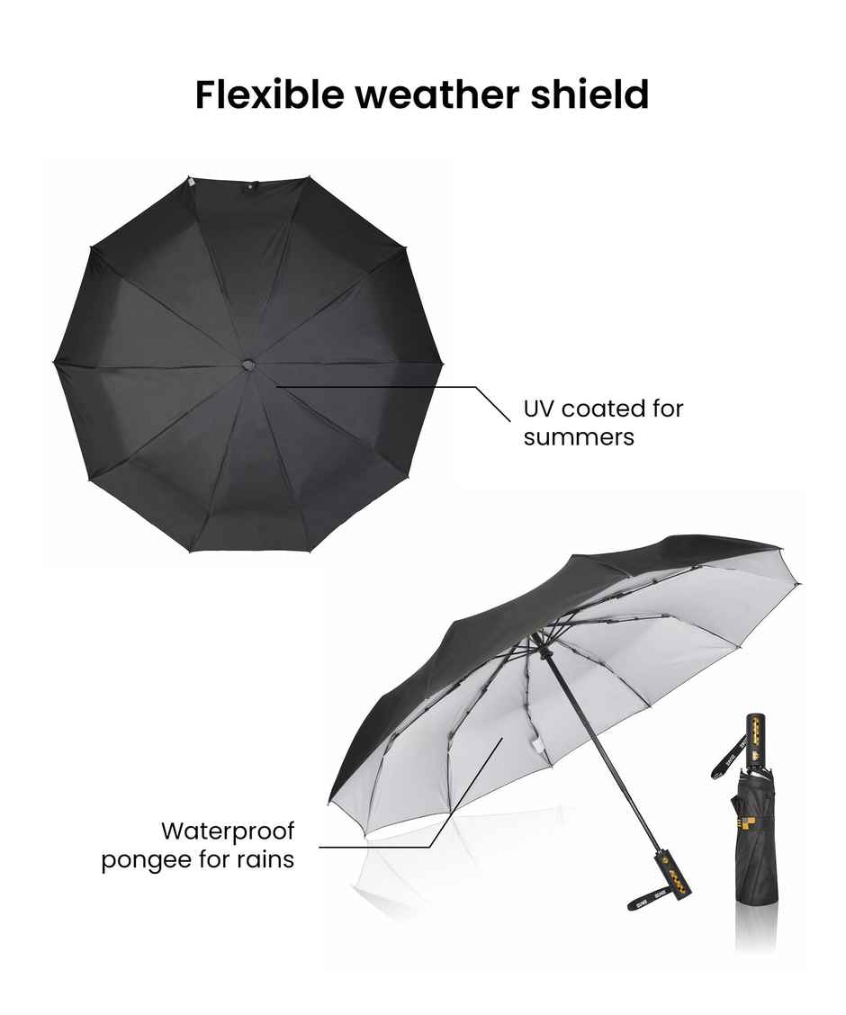 EUME 3 Fold 23.5 Inch Auto Open Close Black-Silver Umbrella