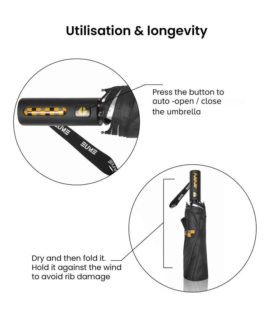 EUME 3 Fold 23.5 Inch Auto Open Close Black-Silver Umbrella