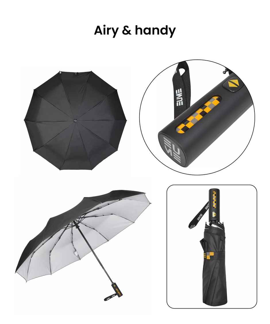 EUME 3 Fold 23.5 Inch Auto Open Close Black-Silver Umbrella