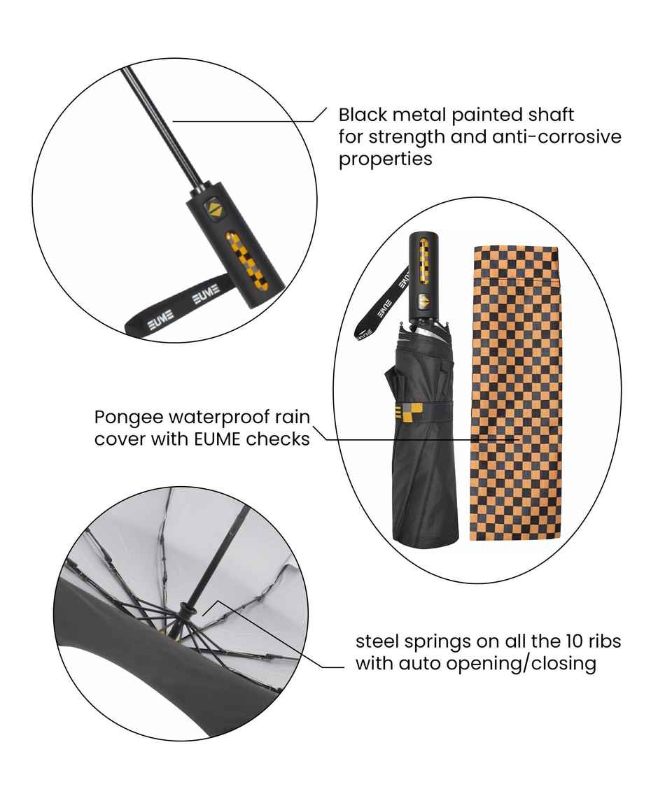 EUME 3 Fold 23.5 Inch Auto Open Close Black-Silver Umbrella